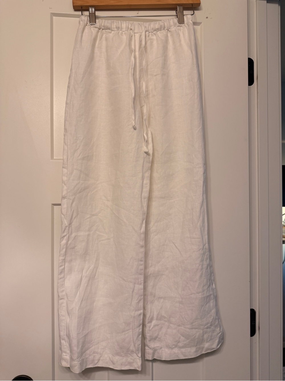 Reformation White Linen Wide-Leg Drawstring Pants